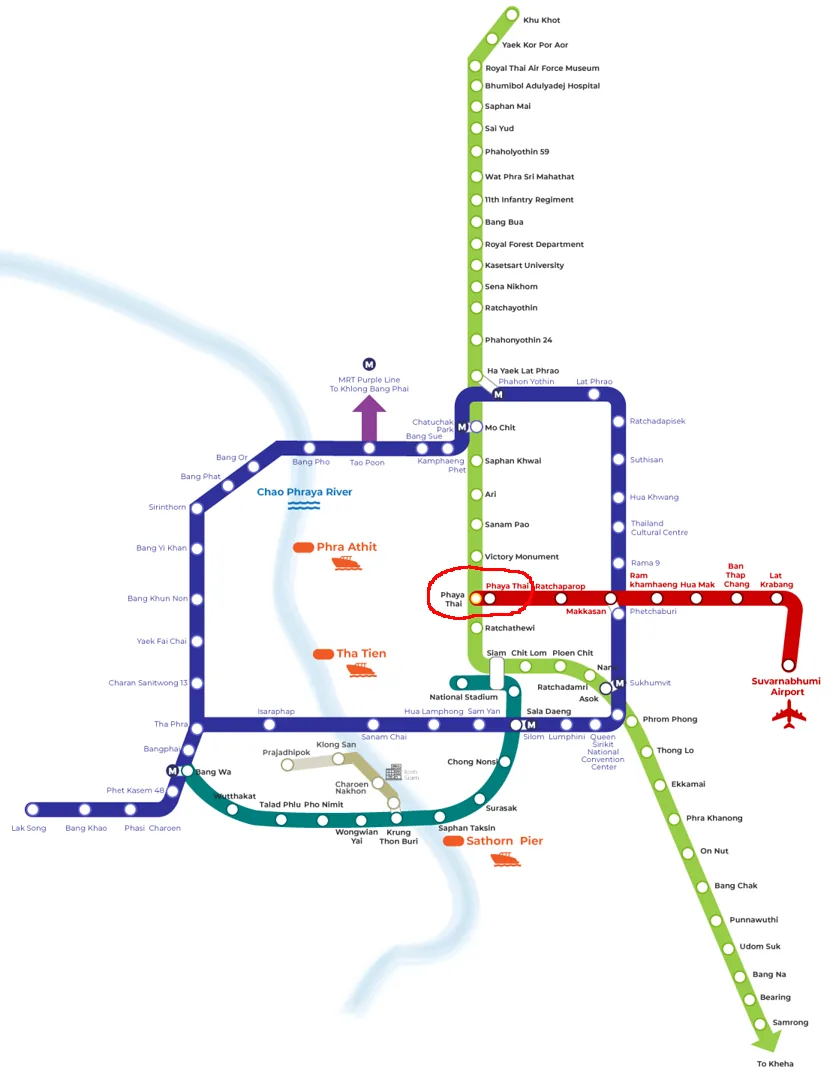 Схема метро Бангкока: Airport Railway Link, BTS (Скайтрейн), MRT