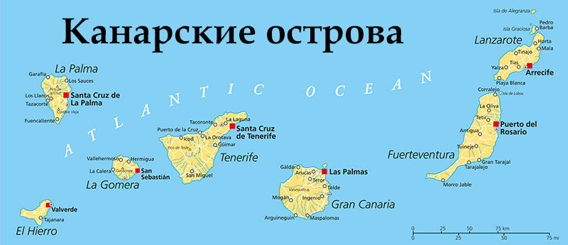 Карта Канарских островов, Испания