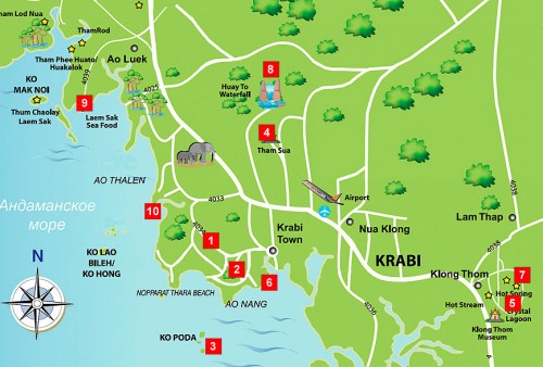 Карта, куда можно съездить в Краби