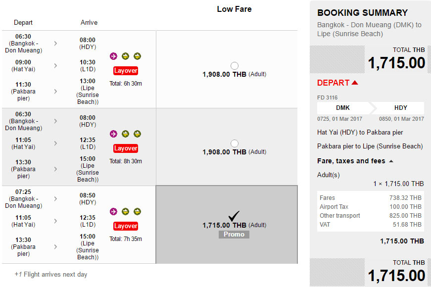 Покупка билета из Бангкока до Ко Липе, авиакомпания AirAsia