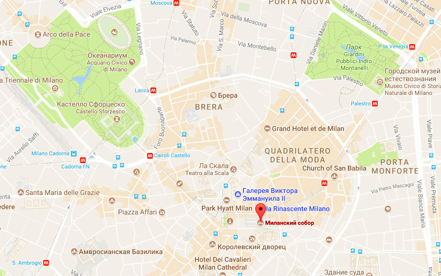 Карта Милана с достопримечательностями, на русском языке