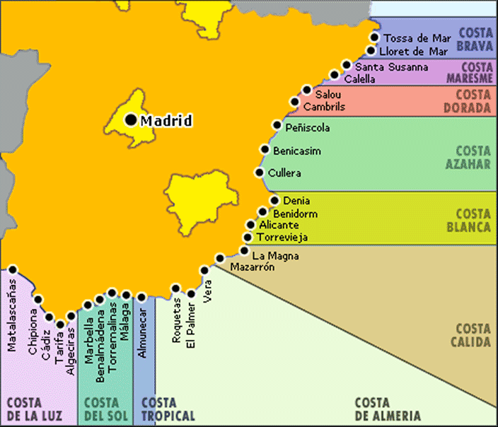 Карта побережья Испании