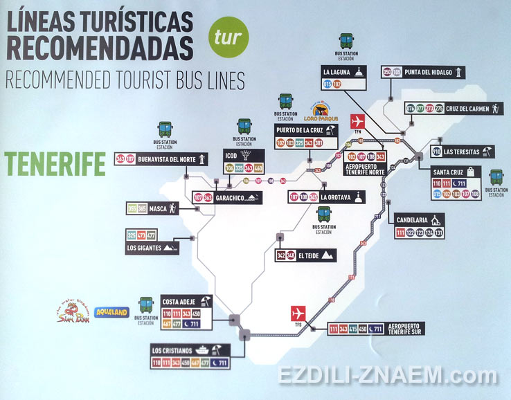 Карта автобусных маршрутов, Тенерифе
