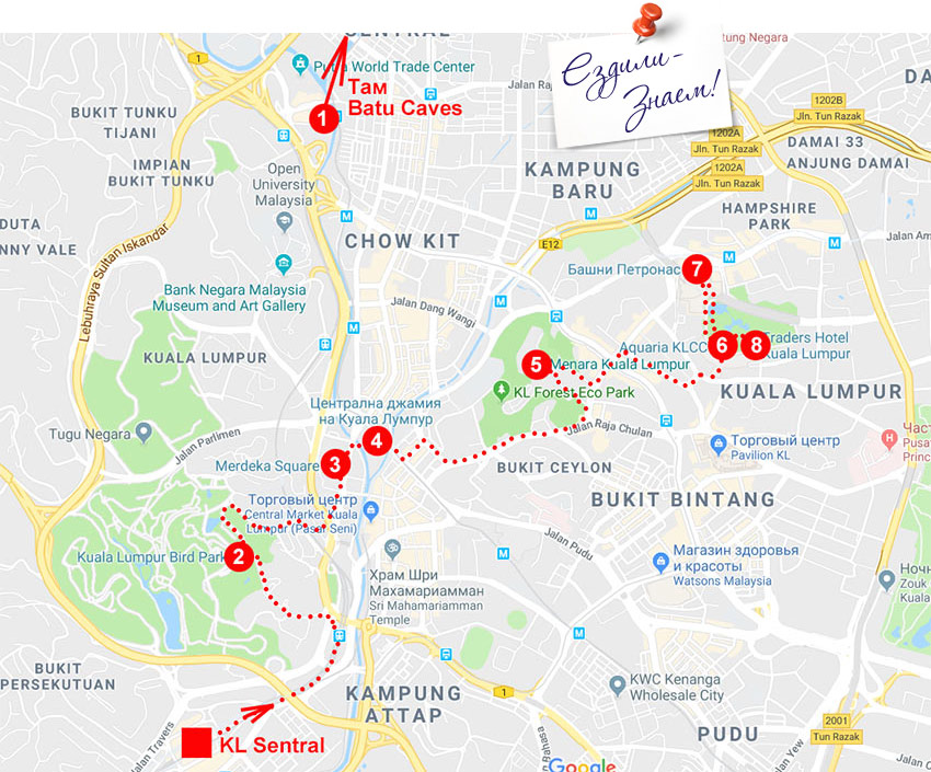 Достопримечательности Куала Лумпур на карте