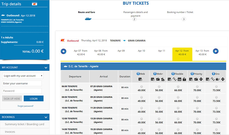 Цена билетов на паром Тенерифе - Гран-Канария
