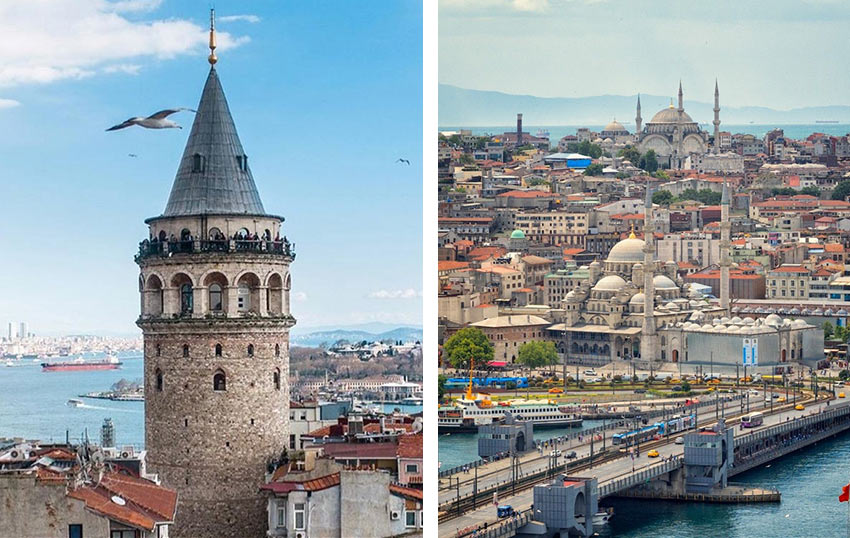 Башня Галата, вид с башни на мечети Стамбула