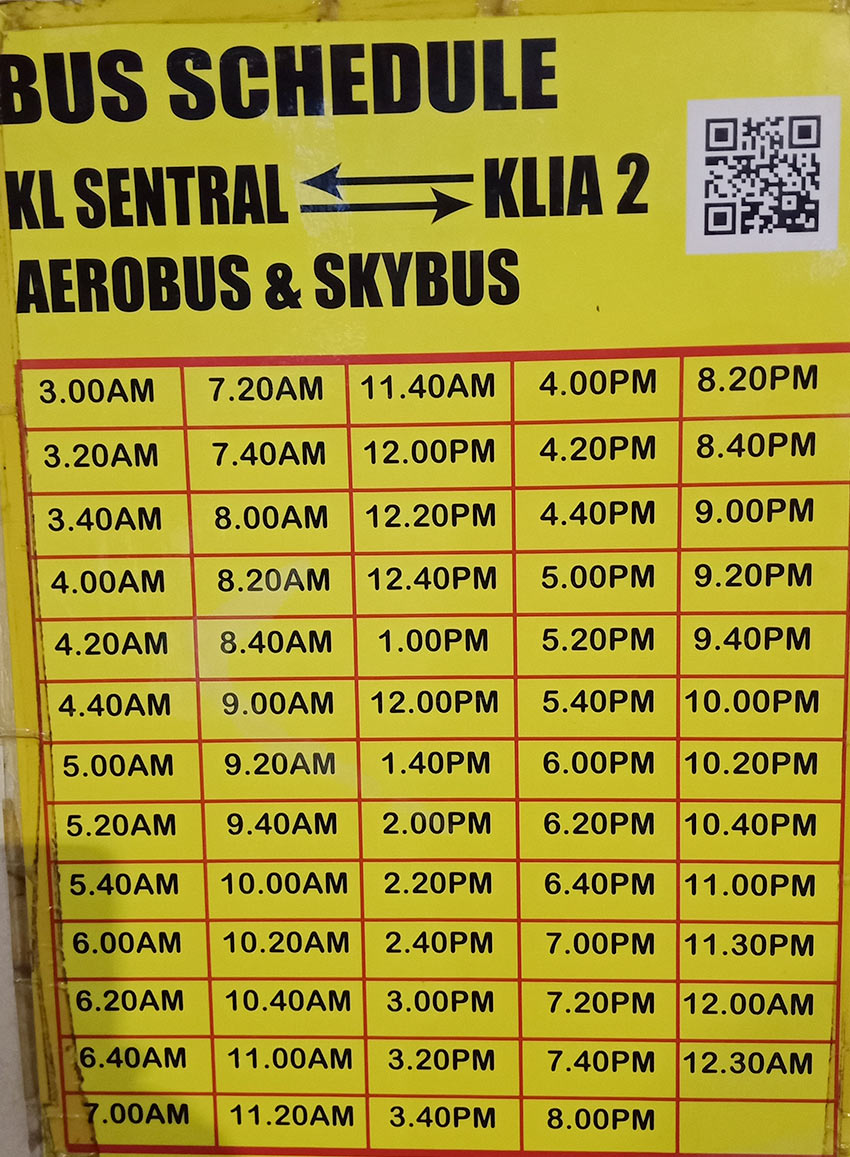 Расписание движения автобусов до аэропорта Куала-Лумпур