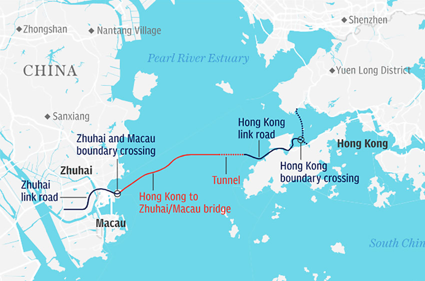 На карте новый мост Гонконг - Чжухай - Макао 