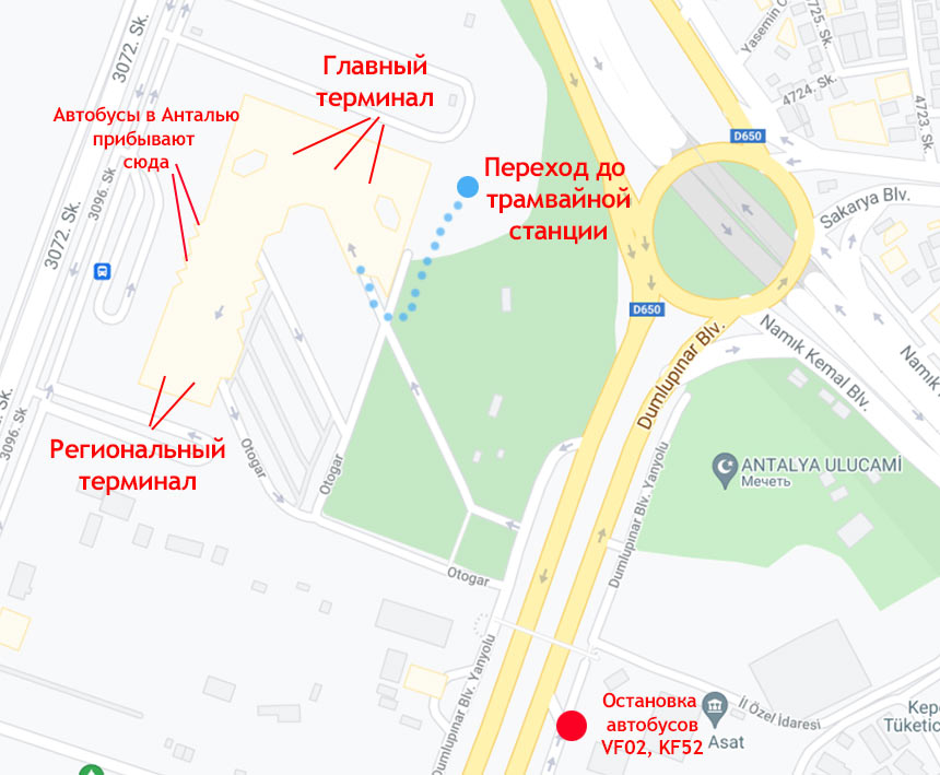 Автовокзал Анталии на гугл карте