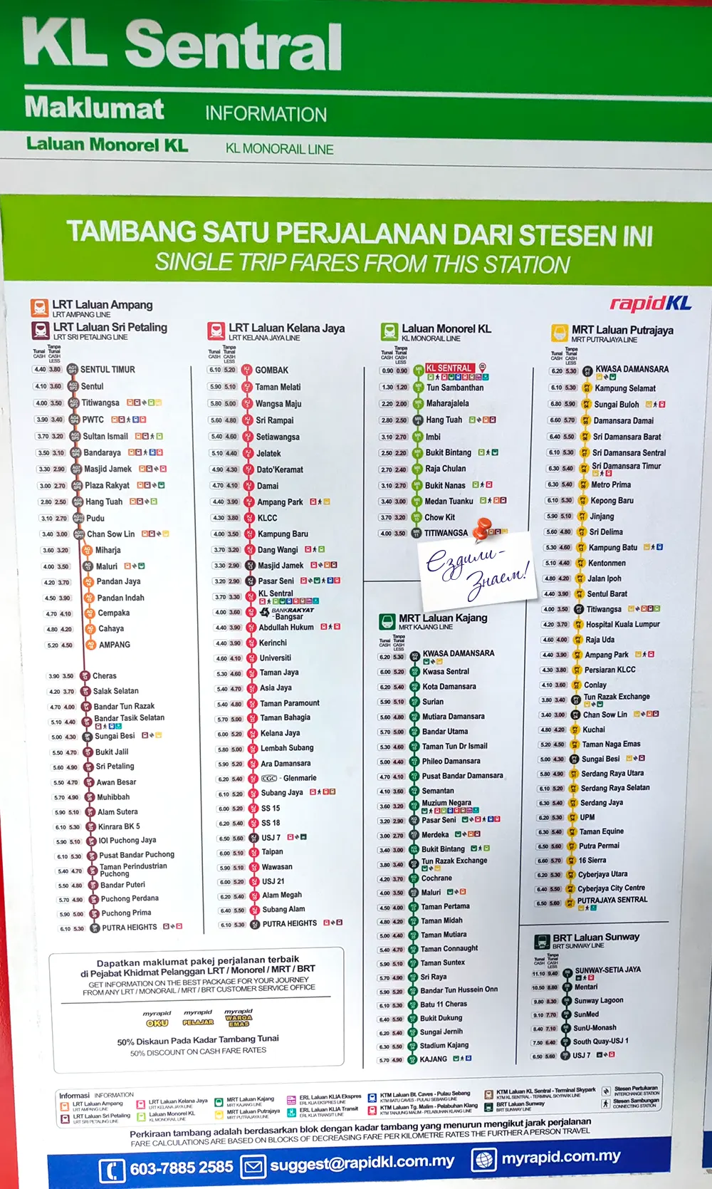 Цены на метро в Куала Лумпур