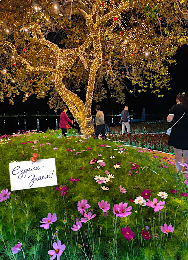 Цветы и световые деревья на Фестивале Цветов в Чиангмае