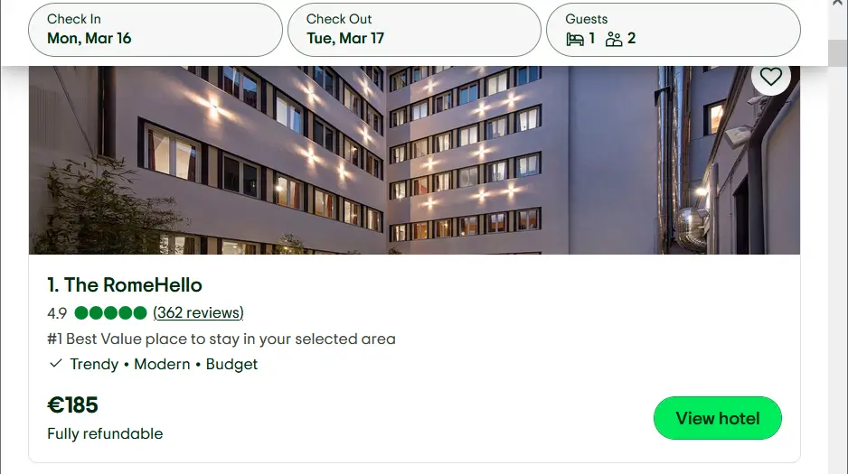 Цена на отель в метапоиске