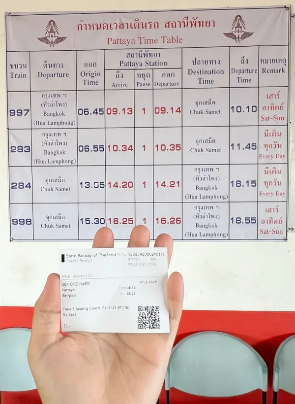Расписание поездов из Паттайи в Бангкок