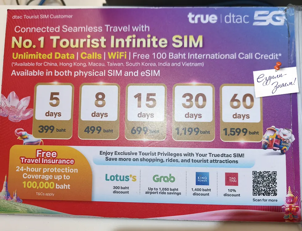 Цены на SIM карты в аэропорту Бангкока (Суварнабхуми), включен безлимитный интернет 5G