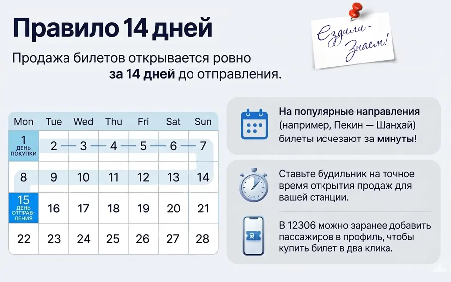 Билет на поезд в Китае можно купить за 14 дней