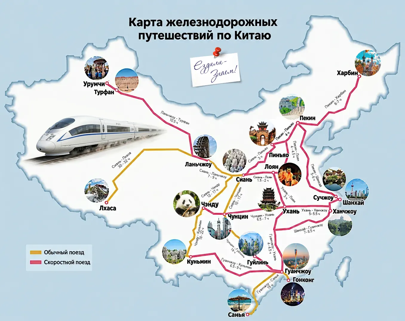 Карта основных железнодорожных маршрутов Китая. Куда можно поехать на поезде